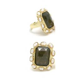 BAGUE CARRÉ + PERLES