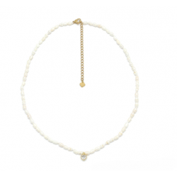 COLLIER PERLE BLANCHE 9 COEURS